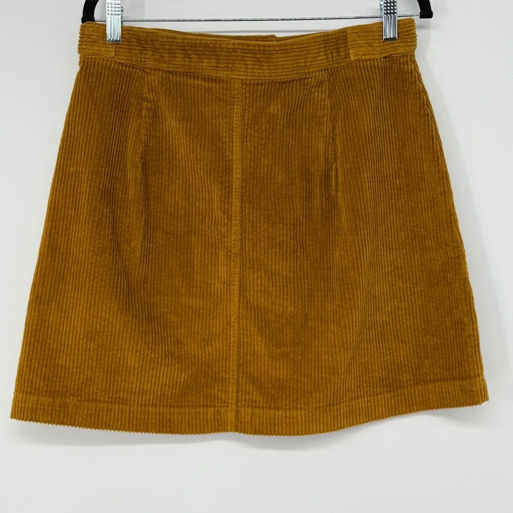 Madewell Size 8 Corduroy Button Front Mini Skirt Mustard Yellow‎ Gold Preppy